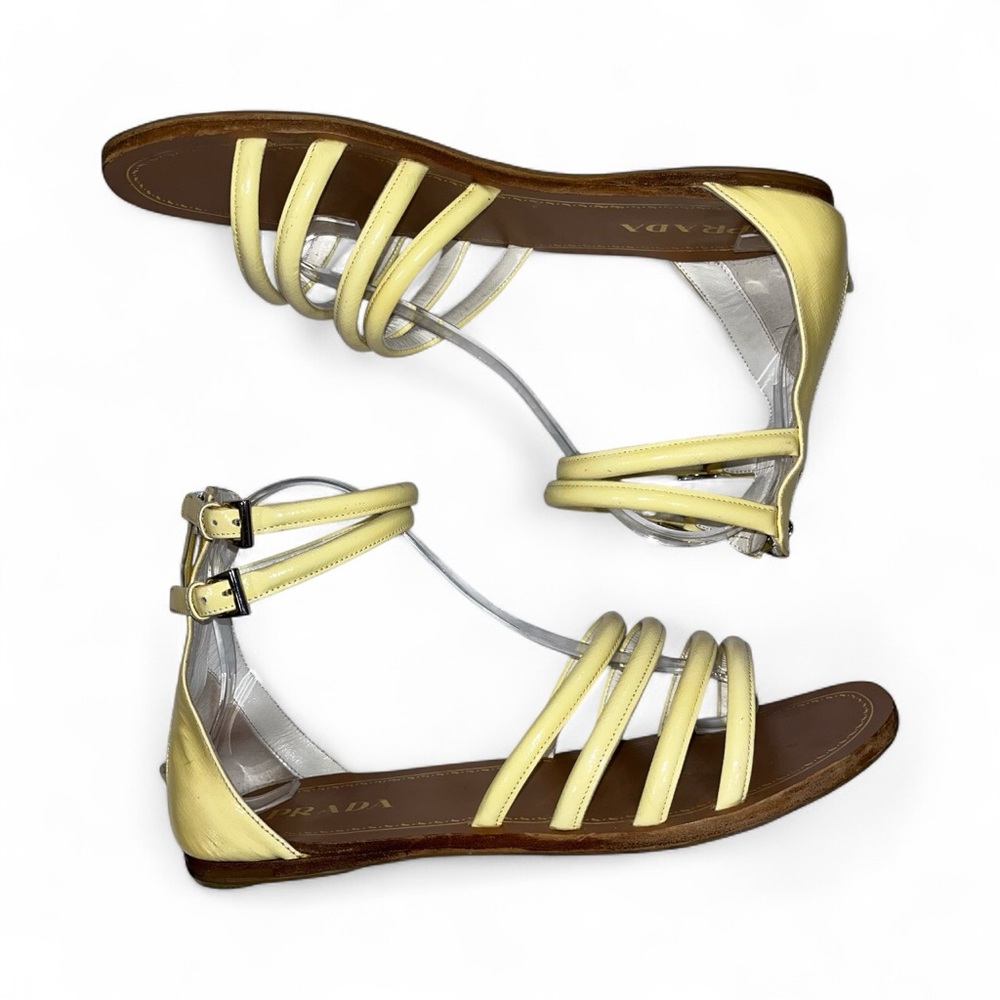 Prada Yellow Platform Sandals Patent Leather Gladiator Strappy Flat 9 Y2K 🟡 - Picture 4 of 10